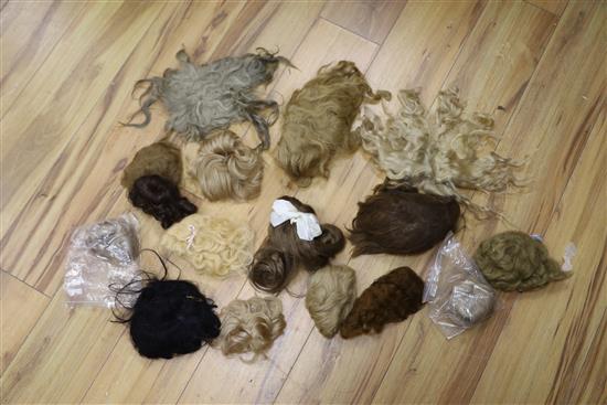 Sixteen wigs, vintage and new